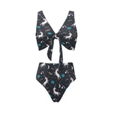 unicorn rainbows moon clound star pattern Chest Bowknot High Waisted Bikini Swimsuit