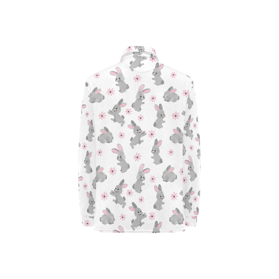 Watercolor cute rabbit pattern Women's Long Sleeve Polo Shirt
