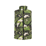 White orchid flower tropical leaves pattern blackg Men's Padded Vest