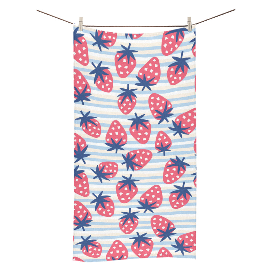 Strawberry pattern blue lines background Bath Towel