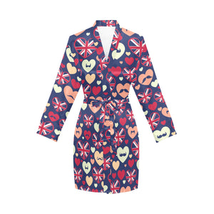 British Pattern Print Design 02 Women's Long Sleeve Belted Night Robe