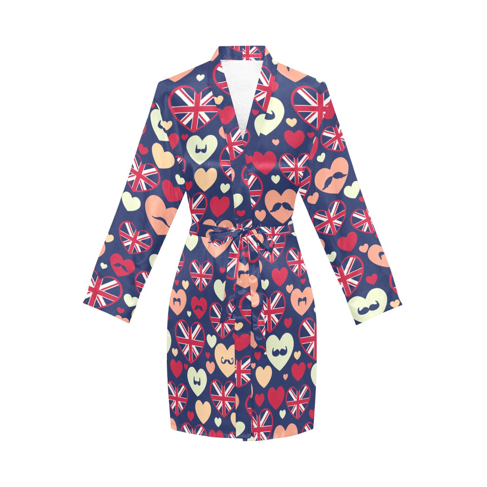 British Pattern Print Design 02 Women's Long Sleeve Belted Night Robe