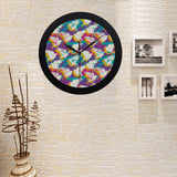 Colorful crow illustration pattern Elegant Black Wall Clock