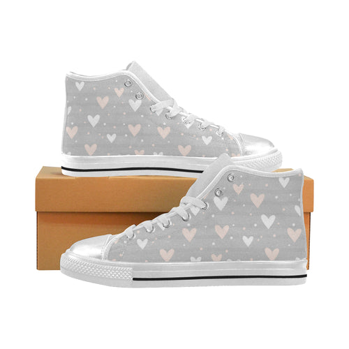 Heart pattern gray background Women's High Top Canvas Shoes White