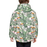 Toucan tropical green jungle palm pattern Kids' Boys' Girls' Padded Hooded Jacket