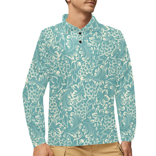 Classic Hand drawn Grape pattern Men's Long Sleeve Polo Shirt
