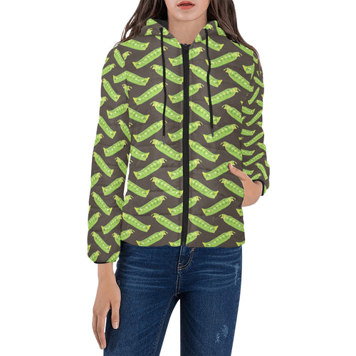 Green Peas Pattern Print Design 05 Women's Padded Hooded Jacket