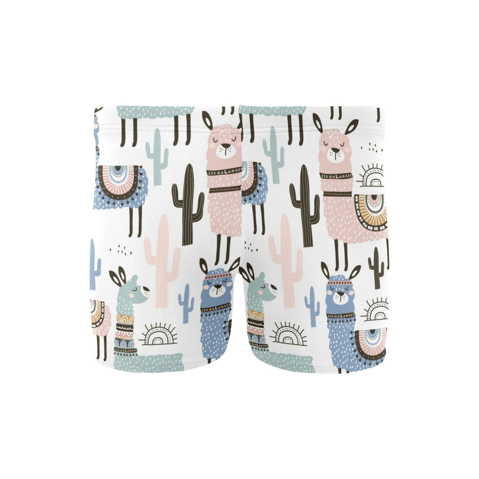 lama Alpaca cactus hand drawn pattern Men's Swimming Trunks
