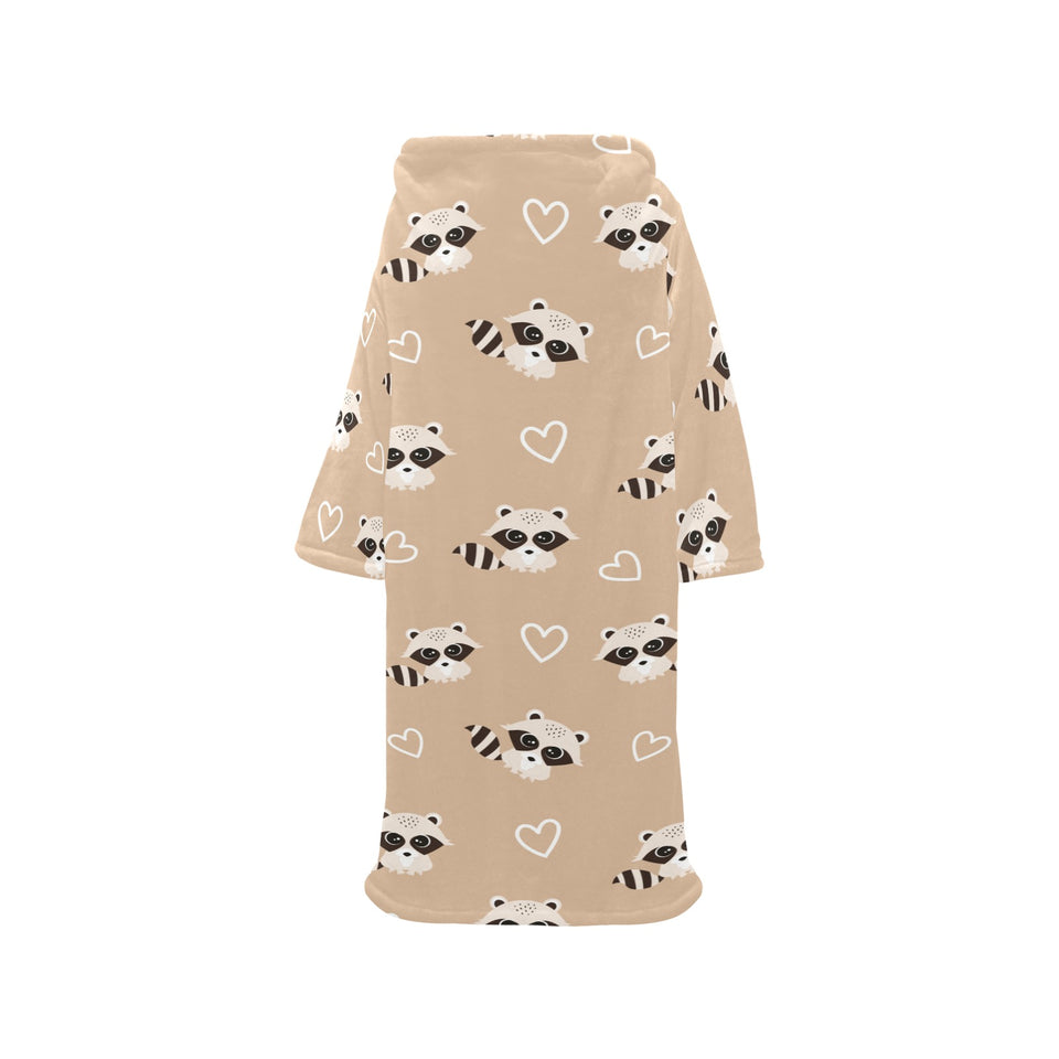 Cute raccoon heart pattern Blanket Robe with Sleeves