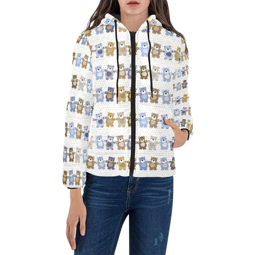 Teddy Bear Pattern Print Design 02 Women's Padded Hooded Jacket