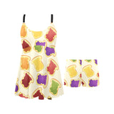 Bread Toast Pattern Print Design 02 Chest Sexy Pleated Two Piece Swim Dress