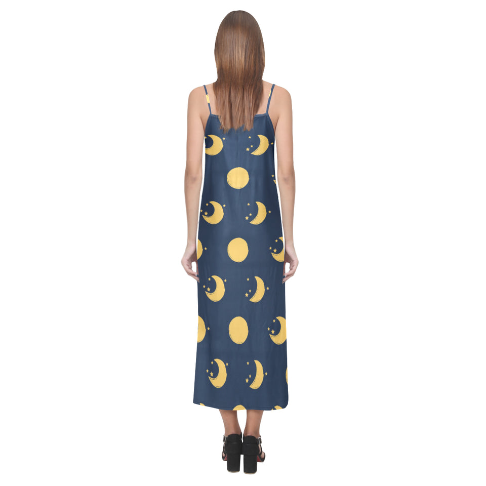 Moon star pattern V-Neck Open Fork Long Dress
