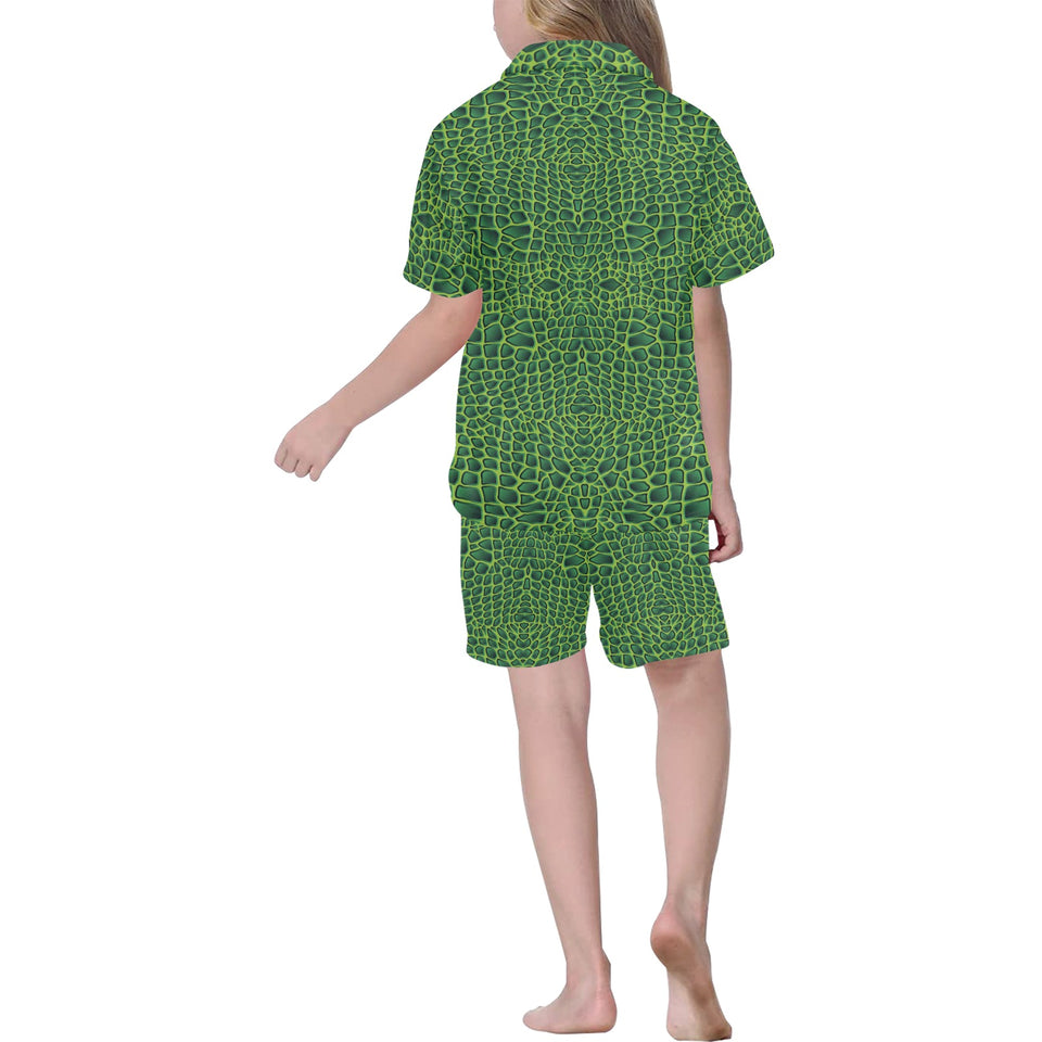 Crocodile Skin Printed Kids' Boys' Girls' V-Neck Short Pajama Set