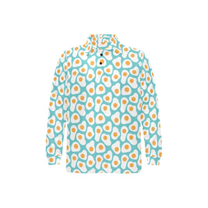 Fried Eggs Pattern Print Design 04 Men's Long Sleeve Polo Shirt