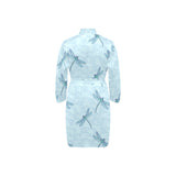Dragonfly pattern blue background Men's Long Sleeve Belted Night Robe
