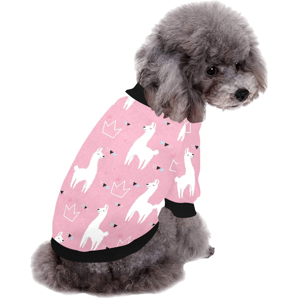 Llama Alpaca pink background All Over Print Pet Dog Round Neck Fuzzy Shirt