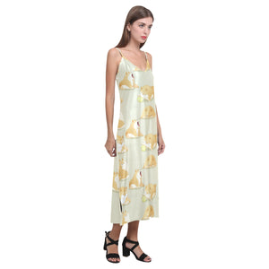 Cute fat shiba inu dog pattern V-Neck Open Fork Long Dress