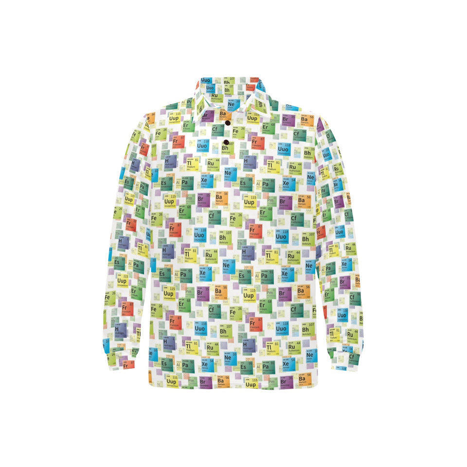 Chemistry Periodic Table Pattern Print Design 05 Men's Long Sleeve Polo Shirt