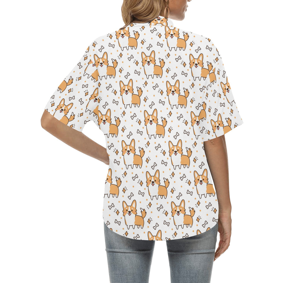 Cute corgi heart star bone pattern Women's All Over Print Hawaiian Shirt