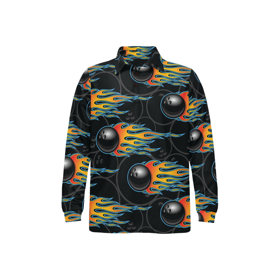 Bowling balls flame pattern Men's Long Sleeve Polo Shirt
