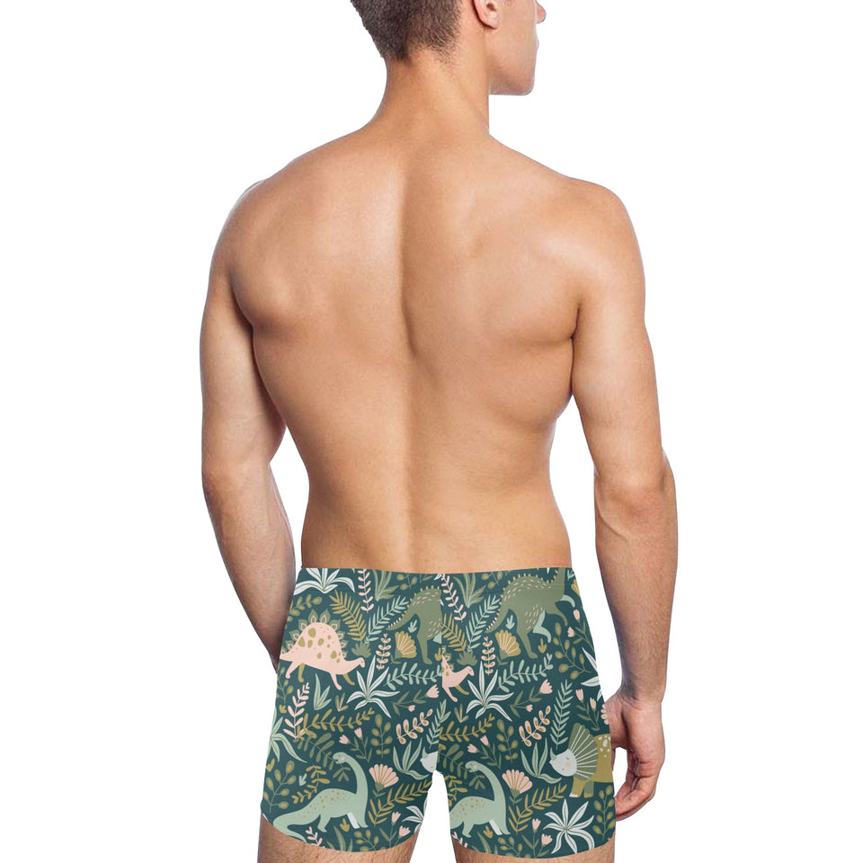dinosaurs tropical leaves flower pattern Men's Swimming Trunks
