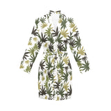 Canabis Marijuana Weed Pattern Print Design 05 Women's Long Sleeve Belted Night Robe