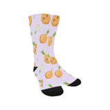 cute onions smiling faces purple background Crew Socks
