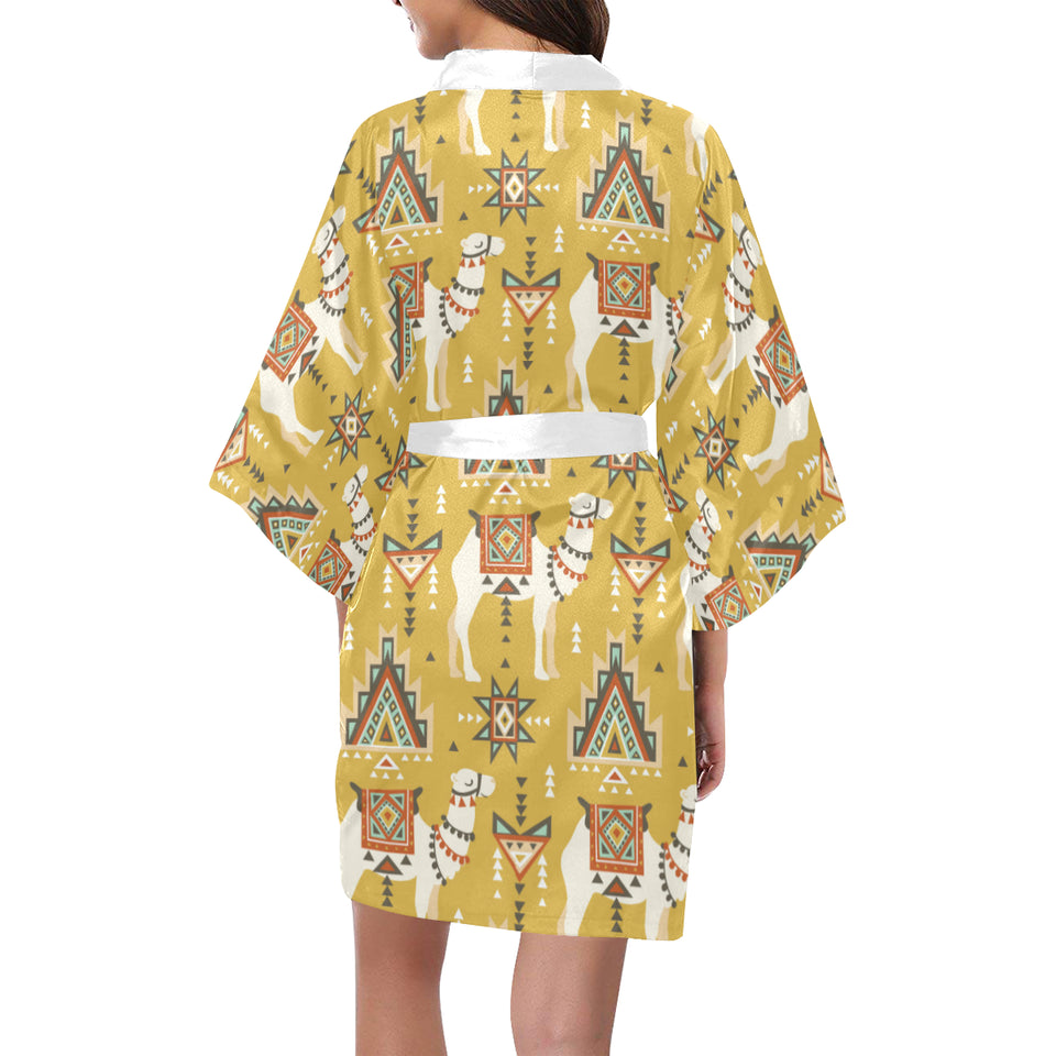 Camels ethnic motif pattern Women's Short Kimono Robe