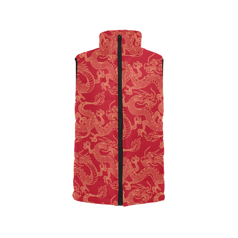 Gold dragons red background Women's Padded Vest
