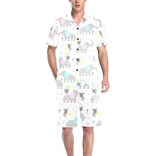 Cute elephant mouse pattern Men's V-Neck Short Pajama Set