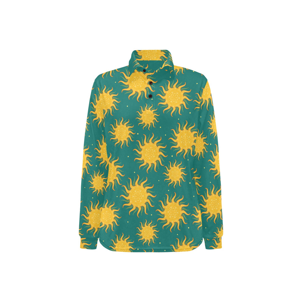 Sun green background Women's Long Sleeve Polo Shirt