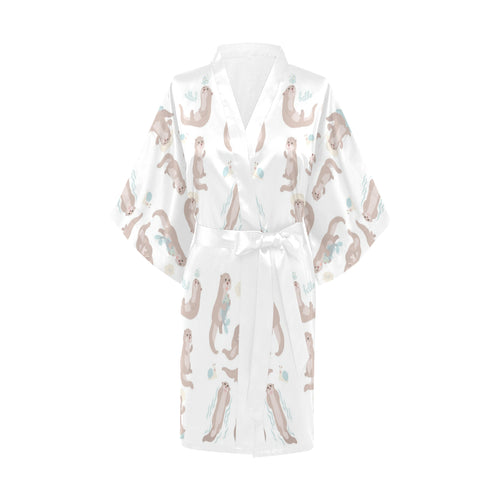 Cute sea otters pattern Women's Short Kimono Robe