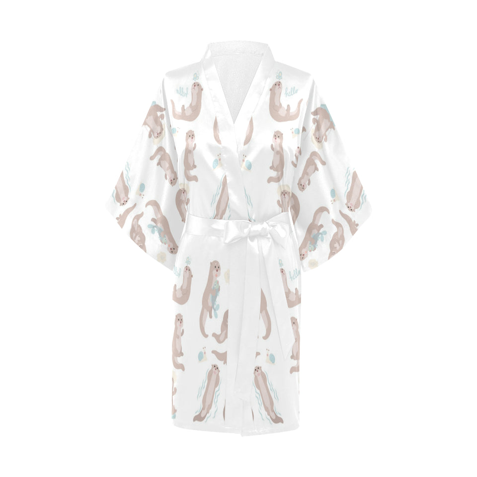 Cute sea otters pattern Women's Short Kimono Robe