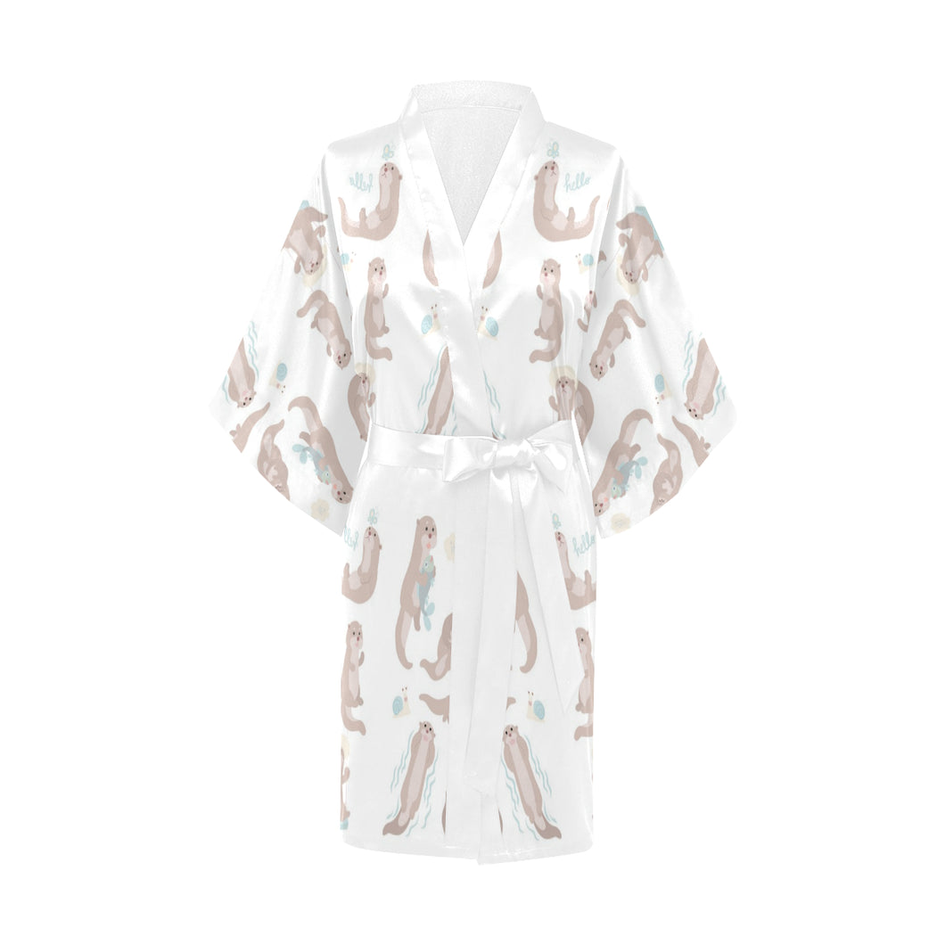 Cute sea otters pattern Women's Short Kimono Robe