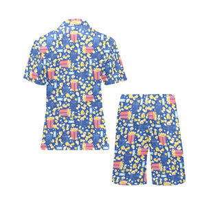 Popcorn Pattern Print Design 01 Men's V-Neck Short Pajama Set