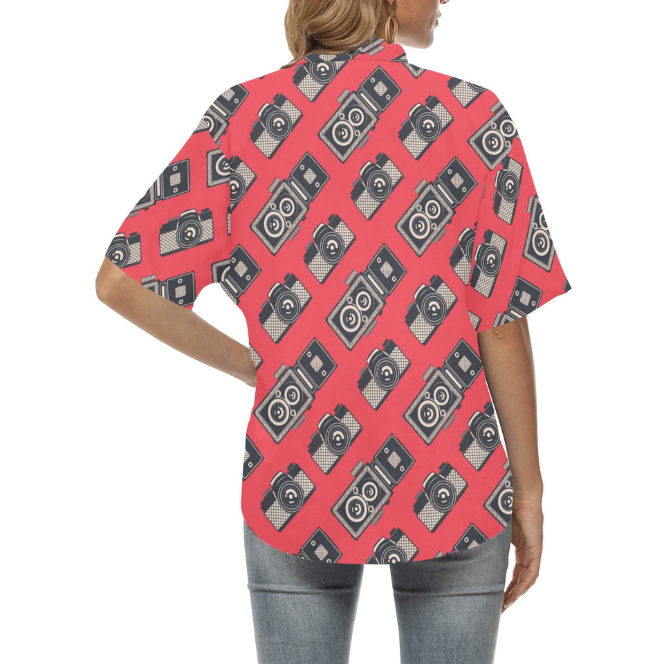 Camera Pattern Print Design 05 Women's All Over Print Hawaiian Shirt