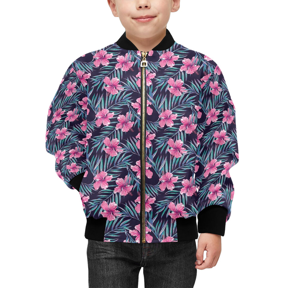 Hibiscus Pattern Print Design 05 Kids' Boys' Girls' Bomber Jacket