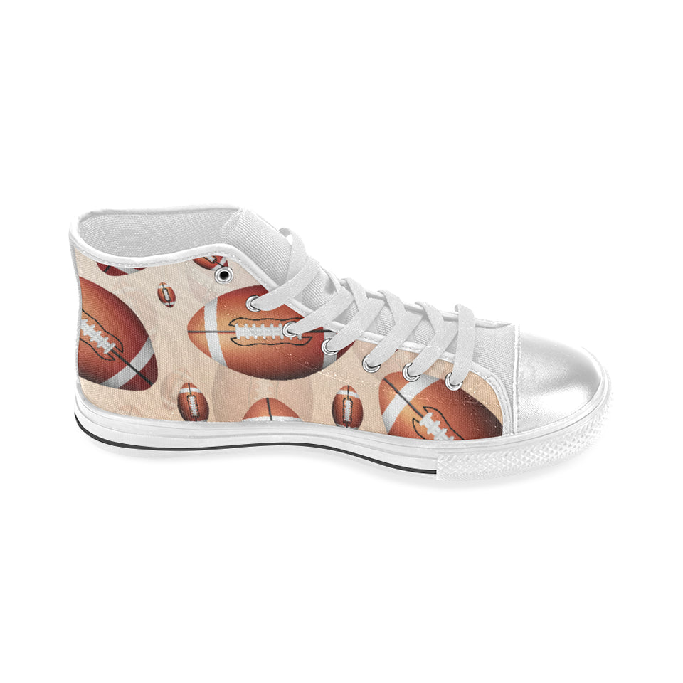 American football ball design pattern Women's High Top Canvas Shoes White