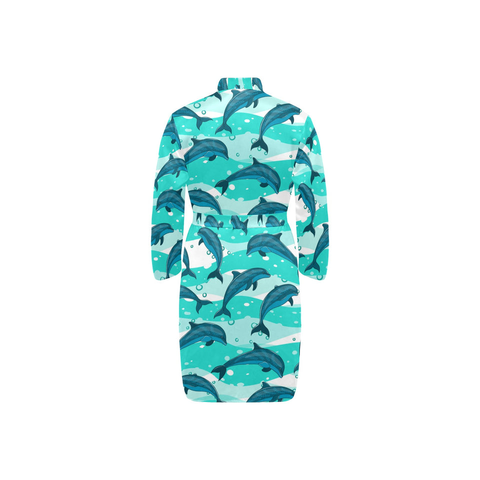 Dolphin sea pattern Men's Long Sleeve Belted Night Robe