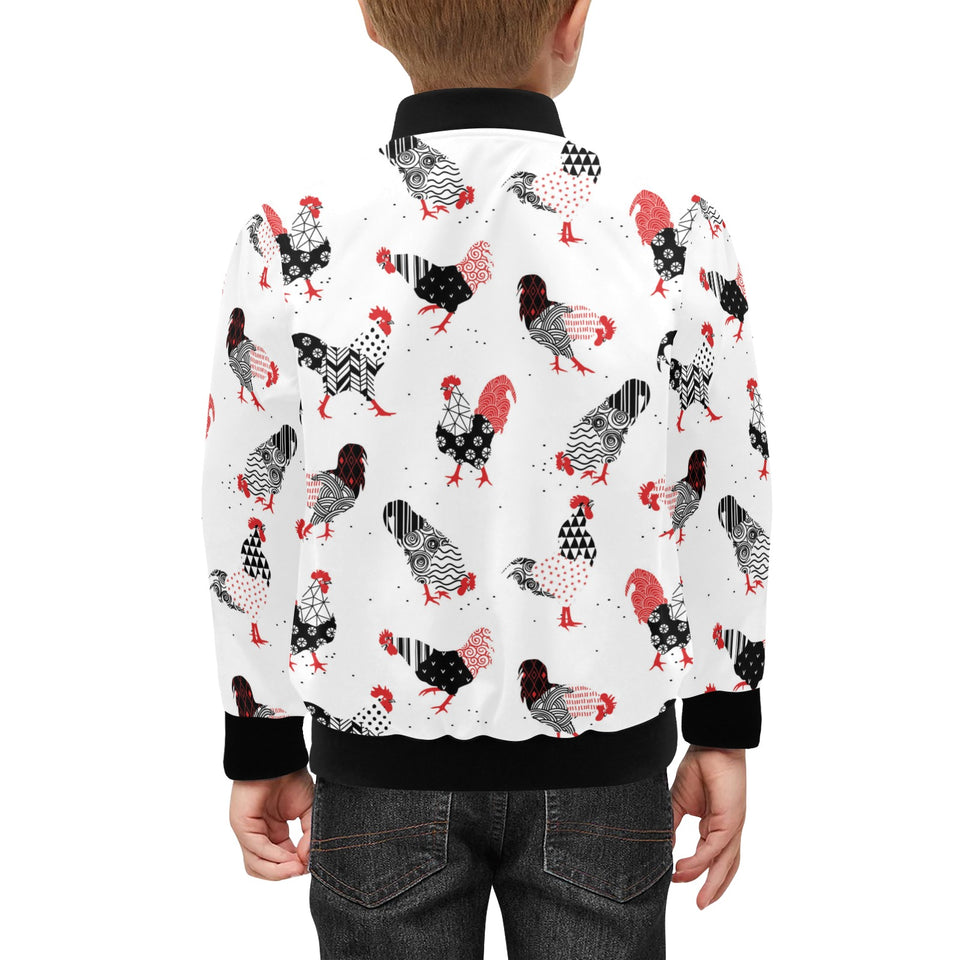 Cool rooster chicken cock floral ornament backgrou Kids' Boys' Girls' Bomber Jacket