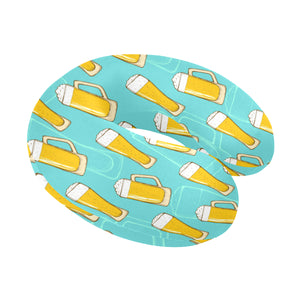 Beer pattern green background U-Shaped Travel Neck Pillow