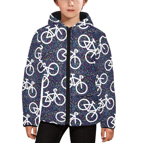 Bicycle Pattern Print Design 03 Kids' Boys' Girls' Padded Hooded Jacket