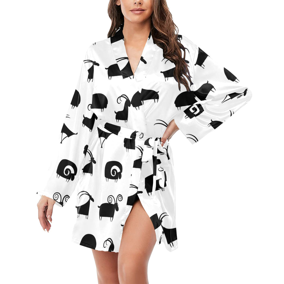 Goat ram pattern Women's Long Sleeve Belted Night Robe