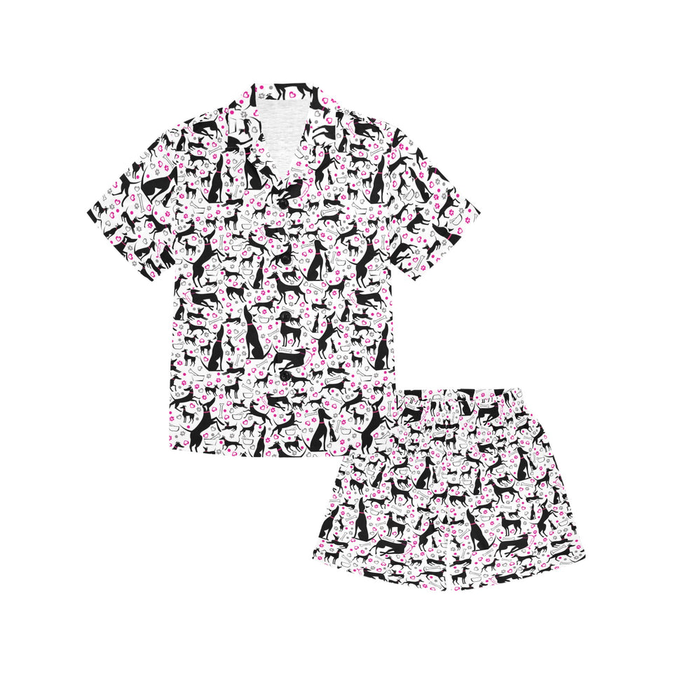 Greyhound Pattern Print Design 02 Kids' Boys' Girls' V-Neck Short Pajama Set