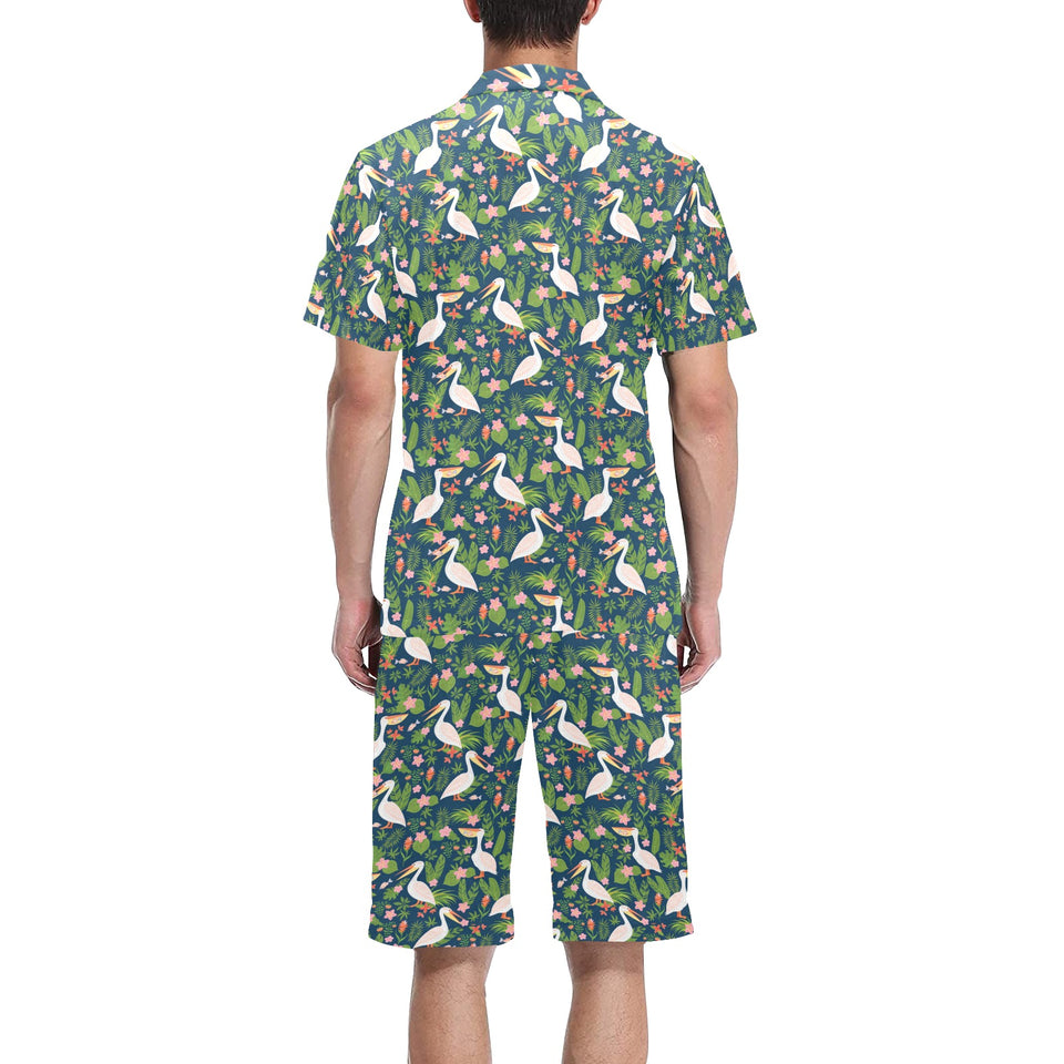 Pelican Pattern Print Design 05 Men's V-Neck Short Pajama Set