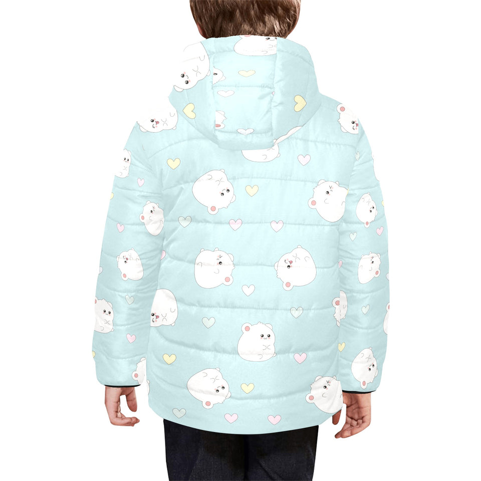 White cute hamsters heart pattern Kids' Boys' Girls' Padded Hooded Jacket