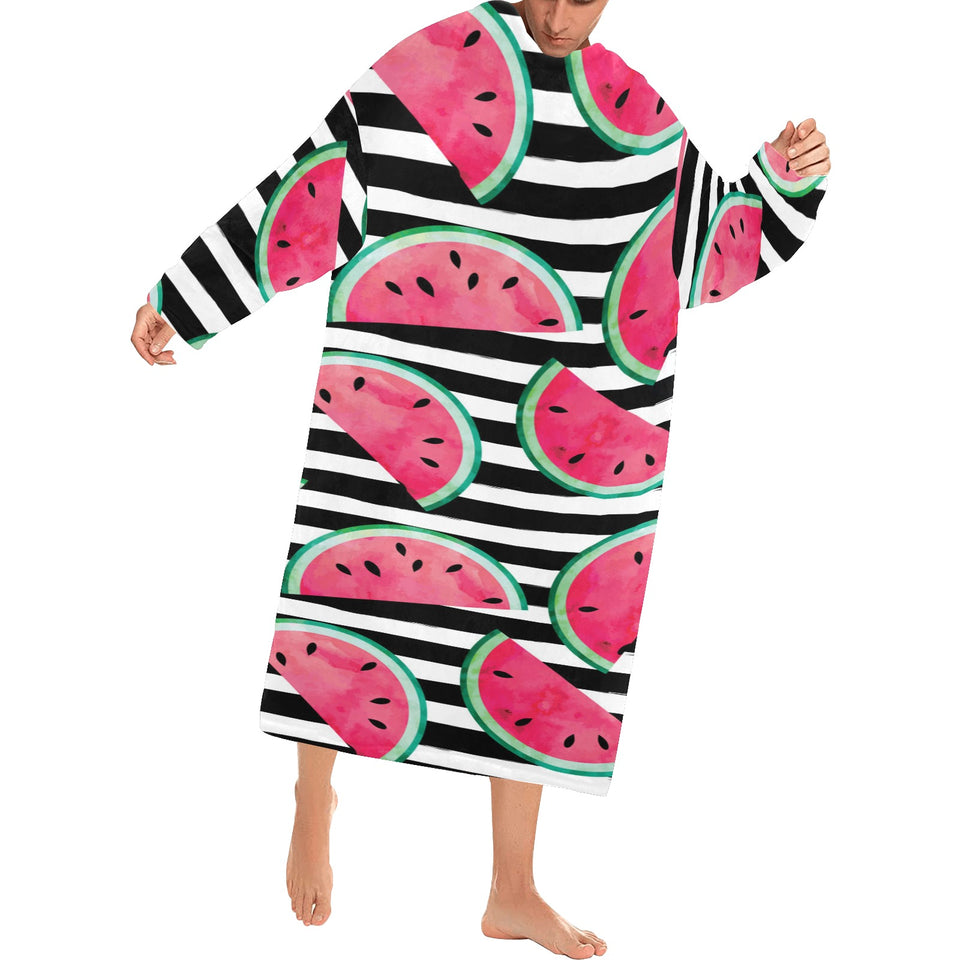 Watercolor paint textured watermelon pieces Blanket Robe with Sleeves