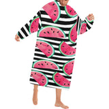 Watercolor paint textured watermelon pieces Blanket Robe with Sleeves