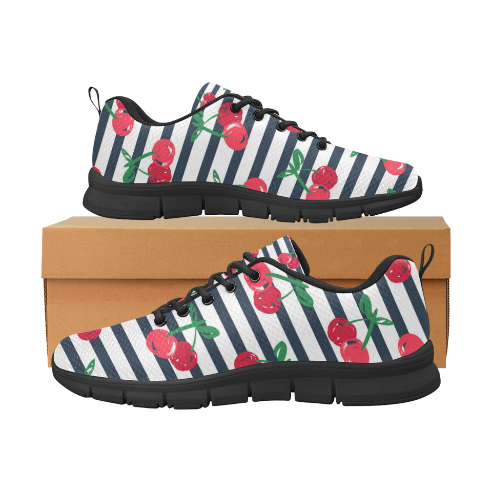 Hand drawn cherry pattern striped background Men's Sneaker Shoes