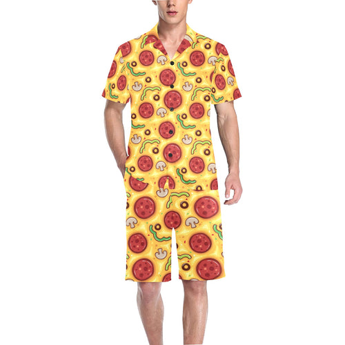 Pizza texture pattern Men's V-Neck Short Pajama Set